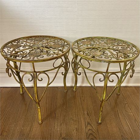 Pair of Wrought Iron Distressed Shabby Chic Plant Stands