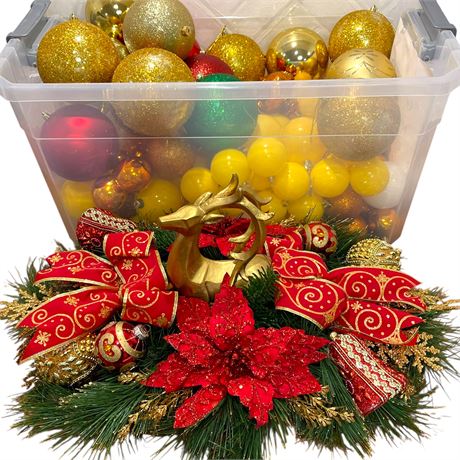 Artificial Garland Centerpiece w/ Non-Breakable Plastic Ornaments
