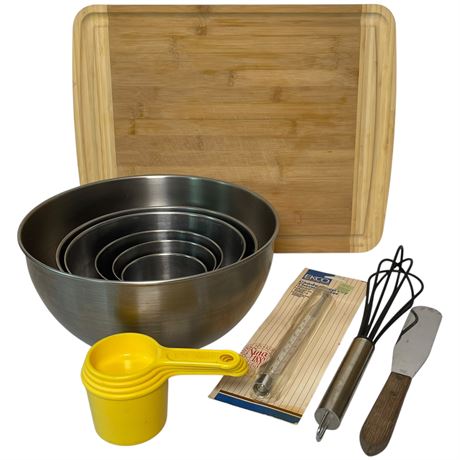 Kitchenware- Solid Bamboo Cutting Board, Tramontina Nesting Mixing Bowls & More