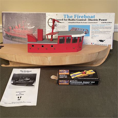 Fireboat Model Kit No 960 and Cub Scout Grand Prix Derby Car Kit