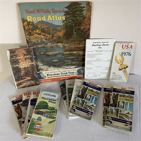 Mixed Variety of Vintage Road Atlases, Maps and Travel Guides