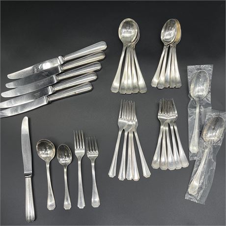 Oneida & Christofle Silver-Plated Service for 6 Flatware Set & 2 Serving Spoons