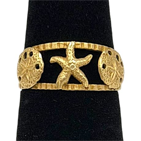 14K Yellow Gold Starfish & Sand Dollar Toe Ring