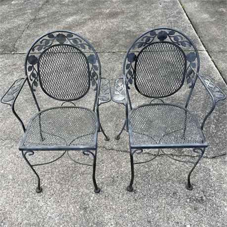 Pair of Black Wrought Iron Patio Chairs