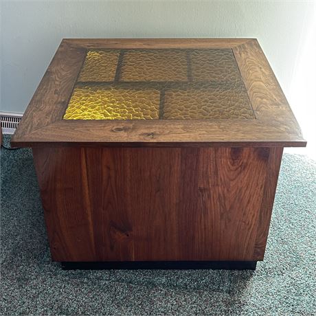 Nice Mid Century Walnut Hand Crafted  Lighted Side Table with Removable Panel