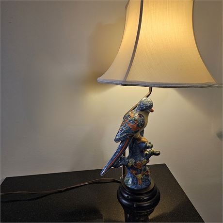 Colorful Porcelain Parrot Figurine Lamp w/ Shade 1 of 2