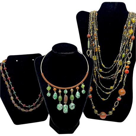 Vtg Earth Toned Multi-Beaded Jewelry