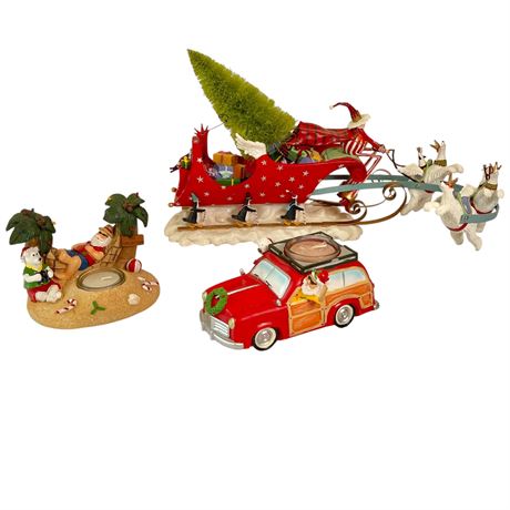 Department 56 Santa's Sleigh Figurine w/ Yankee Candle Ceramic Tealight Holders