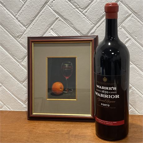 Supersized Wine Bottle (Empty) with Framed & Signed Wine Wall Hanging