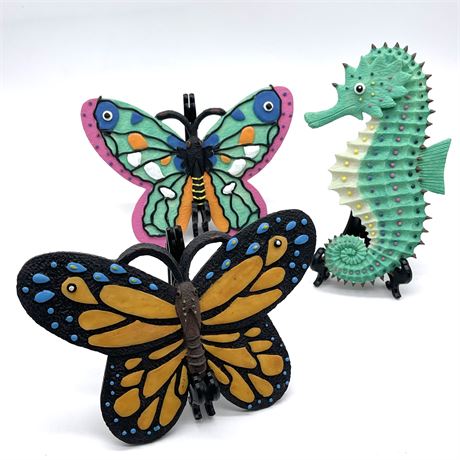 Pair of Butterflies and a Sea Horse Wall Hanging Plaques